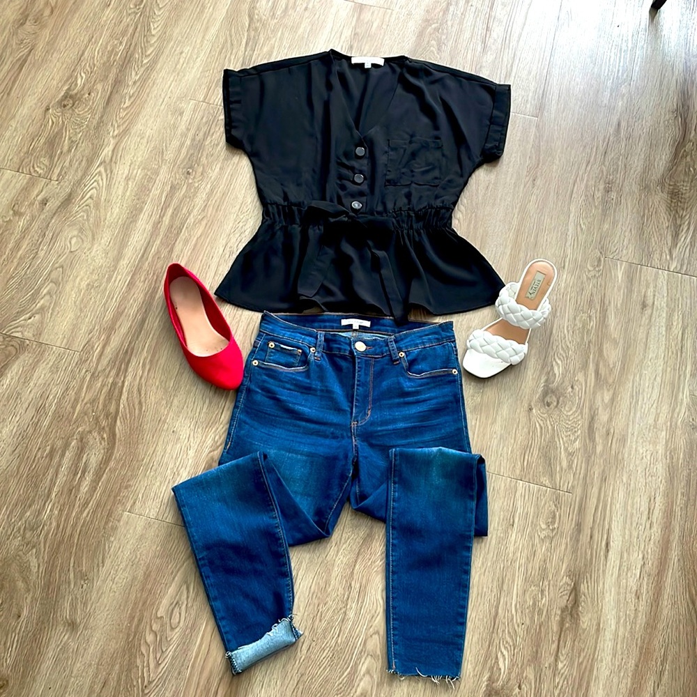 Black  peplum style top